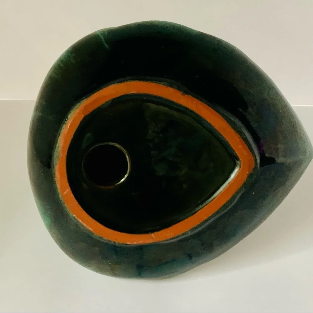 Vintage Blue ? Mountain Pottery Canada Swan Trinket Dish Redware Green Blue MCM